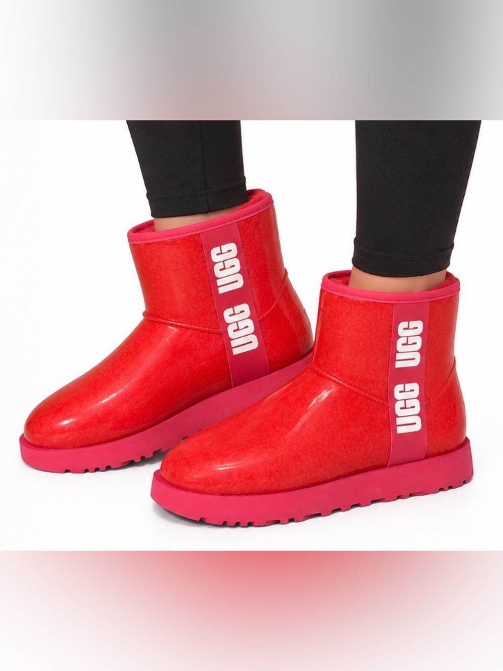 UGG Waterproof Clear Boots - Red - Size 9